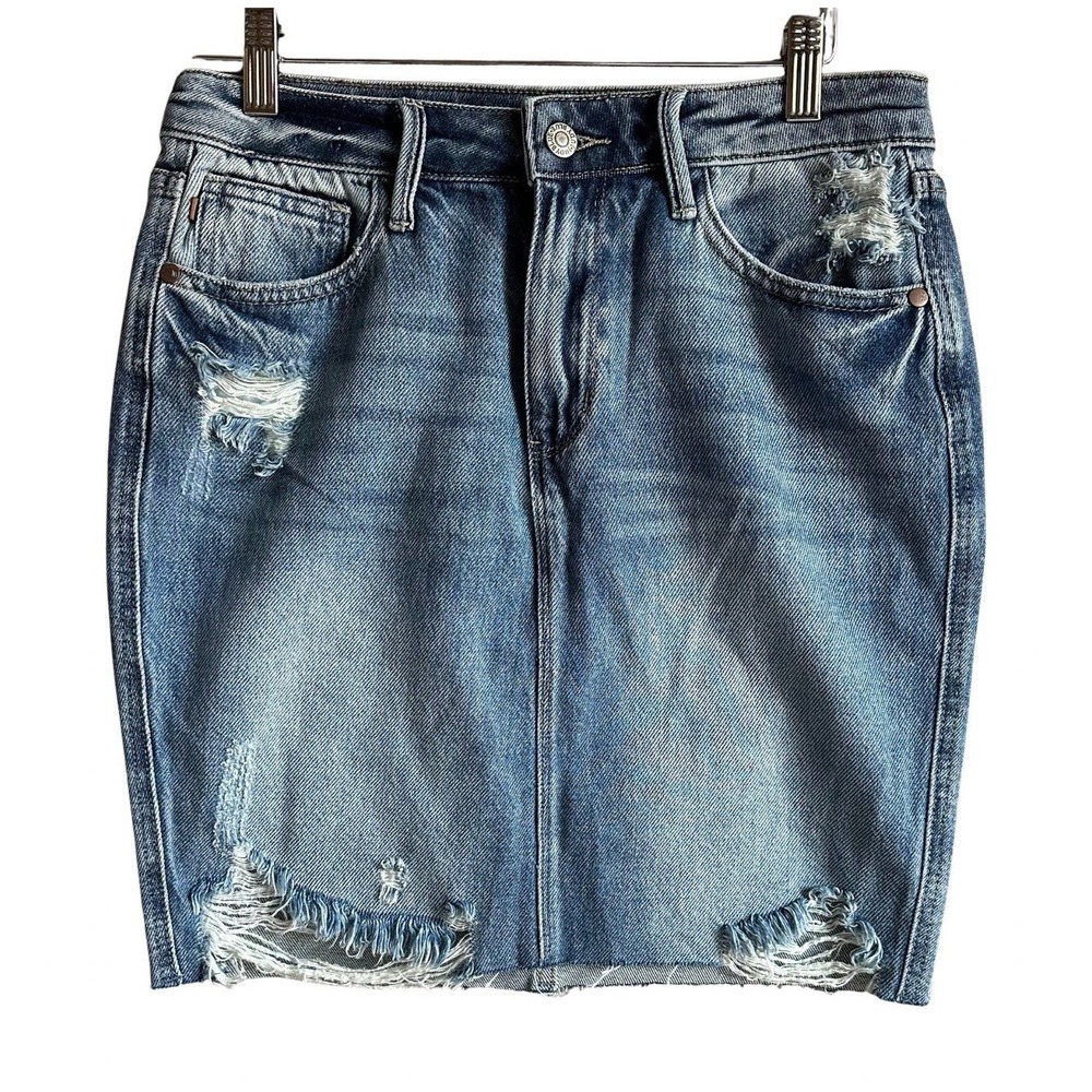 Judy Blue Womens High Waist Denim Distressed Raw Hem Denim Skirt Med